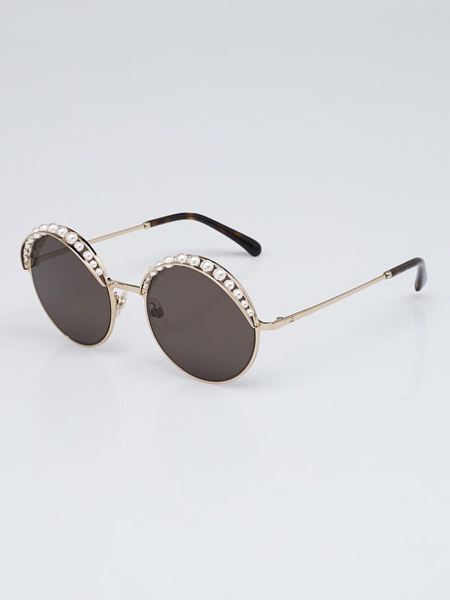 Chanel Goldtone Metal Round Faux Pearl Sunglasses-4234