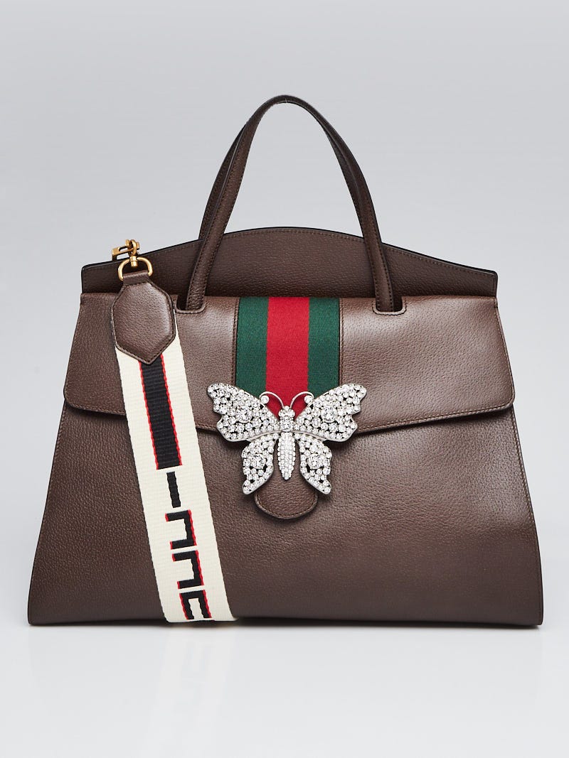 Gucci Linea Totem Butterfly Clasp Satchel Brown Calfskin Shoulder Bag