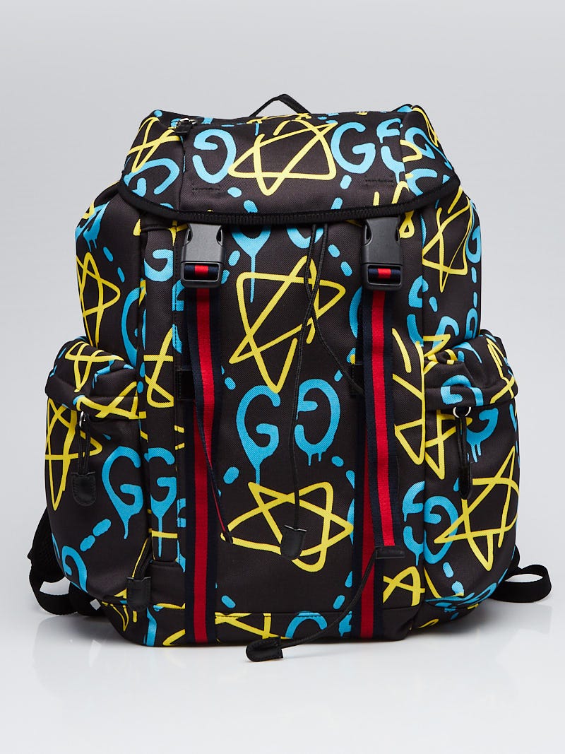 GUCCI: backpack in coated fabric with all-over GG monogram - Blue