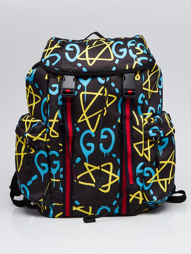 Gucci Black/Blue/Yellow Canvas Gucci Ghost Techpack Backpack Bag