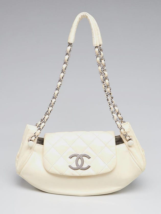 Chanel White Lambskin Leather CC Small Accordion Shoulder Bag