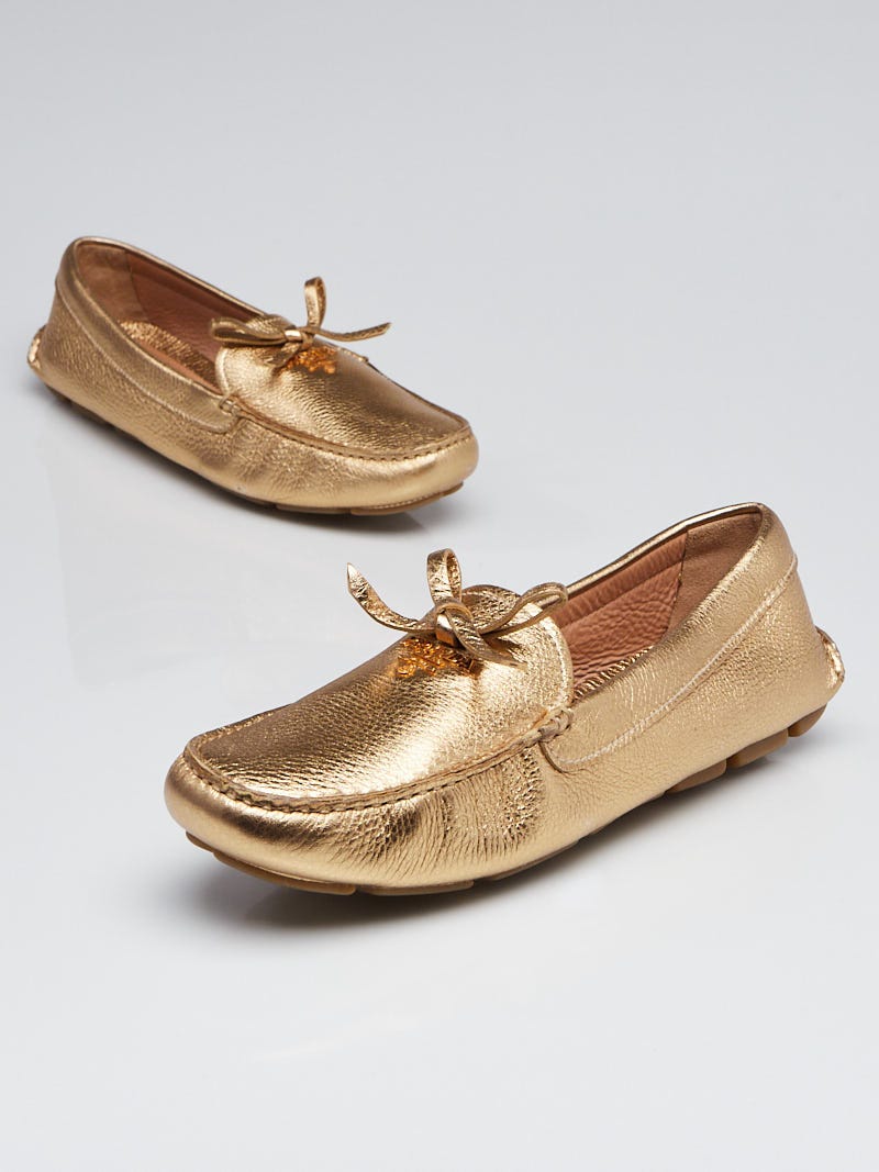 Prada Gold Pebbled Leather Driving Loafers Size /40 - Yoogi's Closet