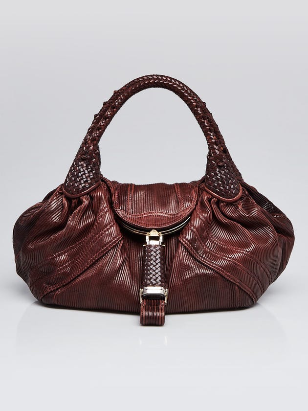 Fendi Cognac Brown Pleated Nappa Leather Spy Bag 8BR511