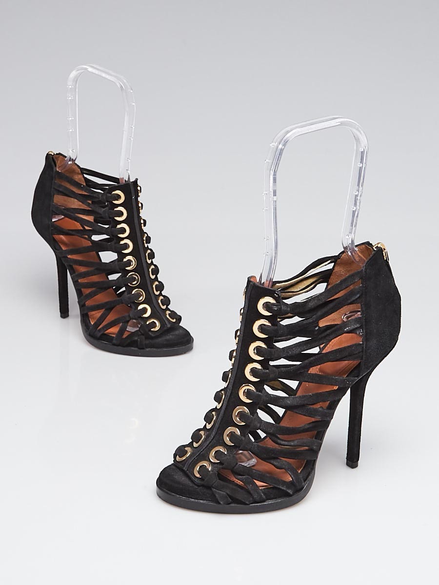Givenchy Black Suede Lace Up Open Toe Cage Sandals Size 6.5/37