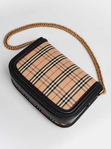 Burberry Vintage Check/Black Leather Link Flap Shoulder Bag