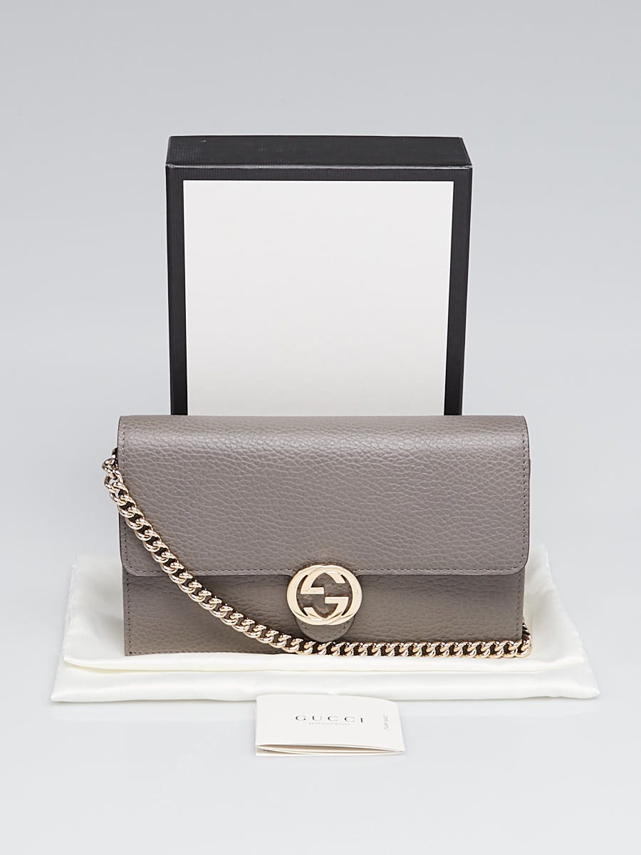 Gucci Interlock Wallet On Chain with Grey Leather