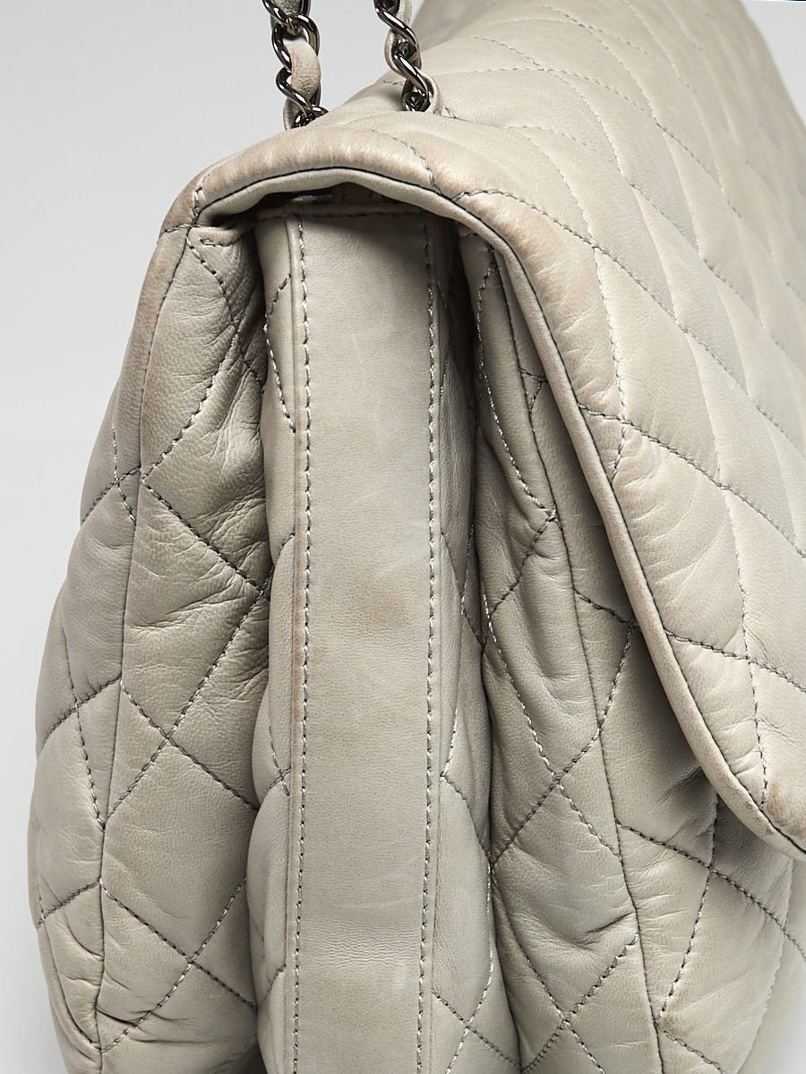 Chanel Grey Quilted Lambskin Leather Jumbo XL 3 Accordion Flap Bag -  Yoogi's Closet