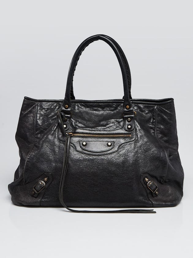 Balenciaga Black Lambskin Leather Large Sunday Tote Bag