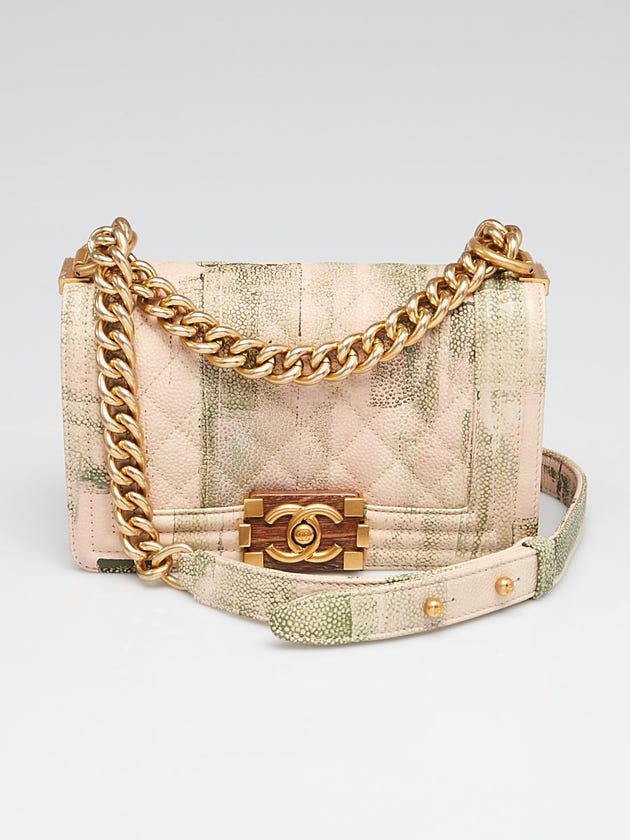 Chanel Beige/Green Quilted Caviar Leather Cuba Cruise Small Boy Bag