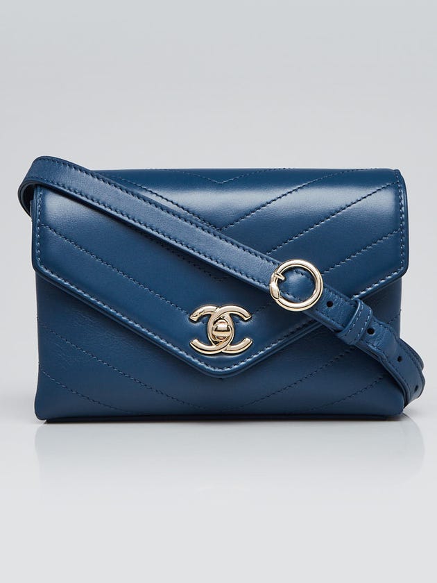 Chanel Blue Chevron Quilted Leather Chain Waist Bag