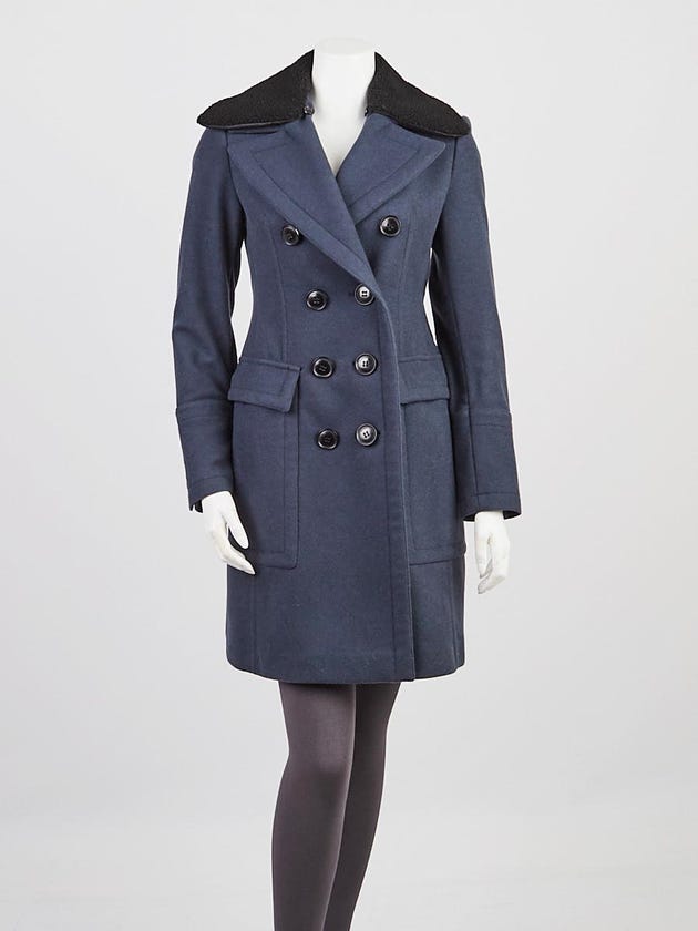 Burberry Brit Blue Wool Herringford Coat Size 4/38