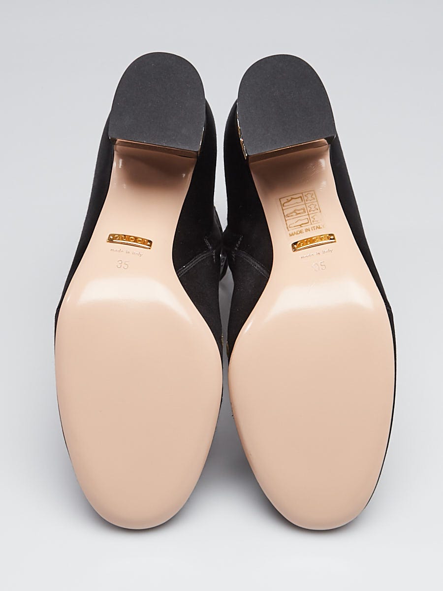 Gucci Black Satin Candy Embroidered Dragon Ankle Boots Size 4.5/35