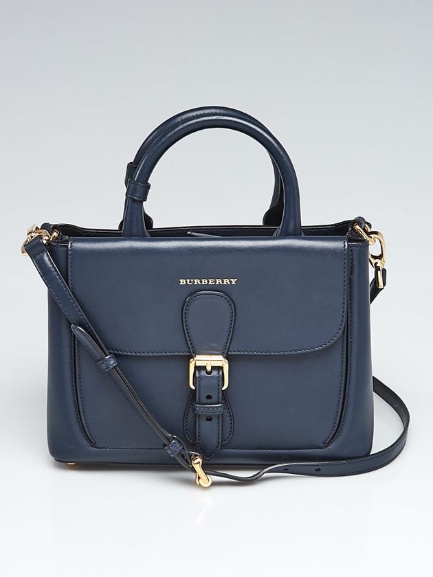 Burberry Navy Blue Smooth Leather Small Saddle Bag