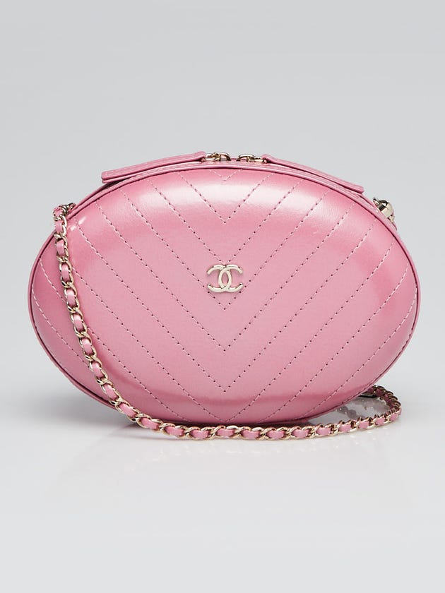 Chanel Pink Chevron Stitched Leather Box Evening Bag