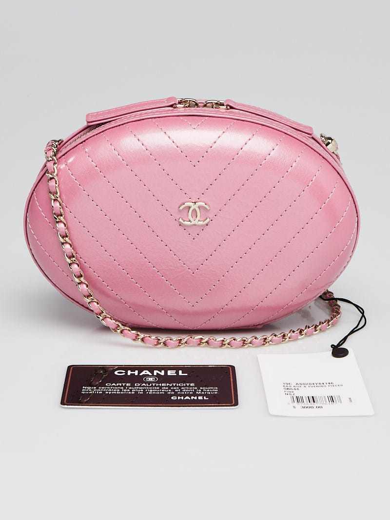 Chanel Pink Chevron Stitched Leather Box Evening Bag - Yoogi's Closet