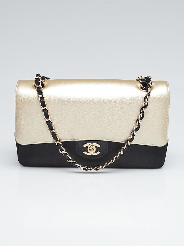 Chanel Black/Gold Leather Pure Classic Medium Double Flap Bag