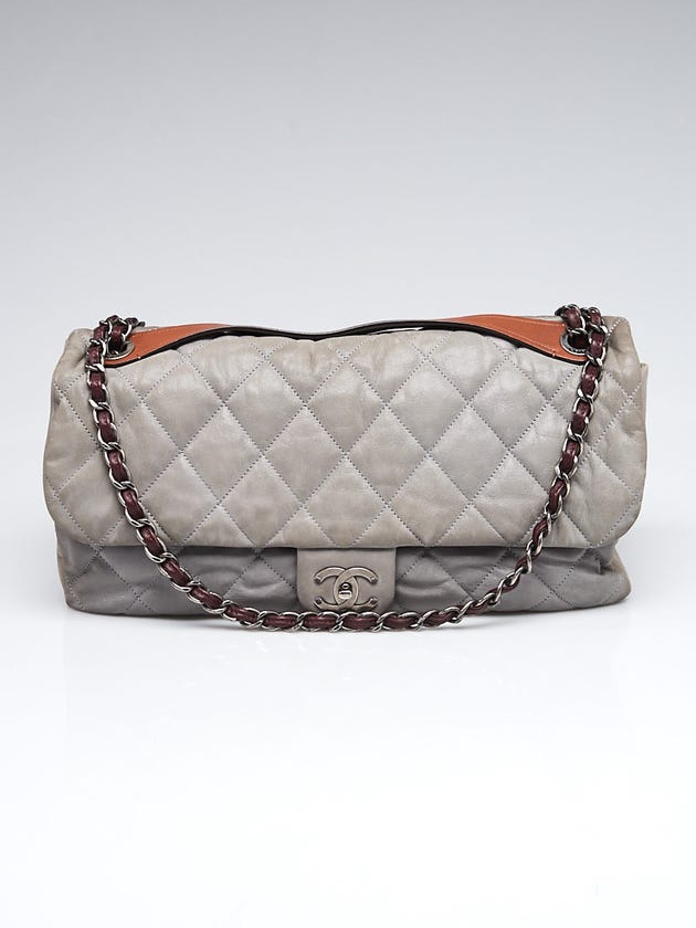 Chanel Grey Quilted Leather In-The-Mix Jumbo Flap Bag