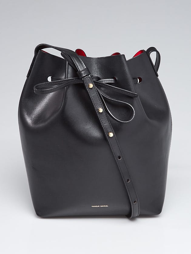 Mansur Gavriel Black/Red Vegetable Leather Large Bucket Bag