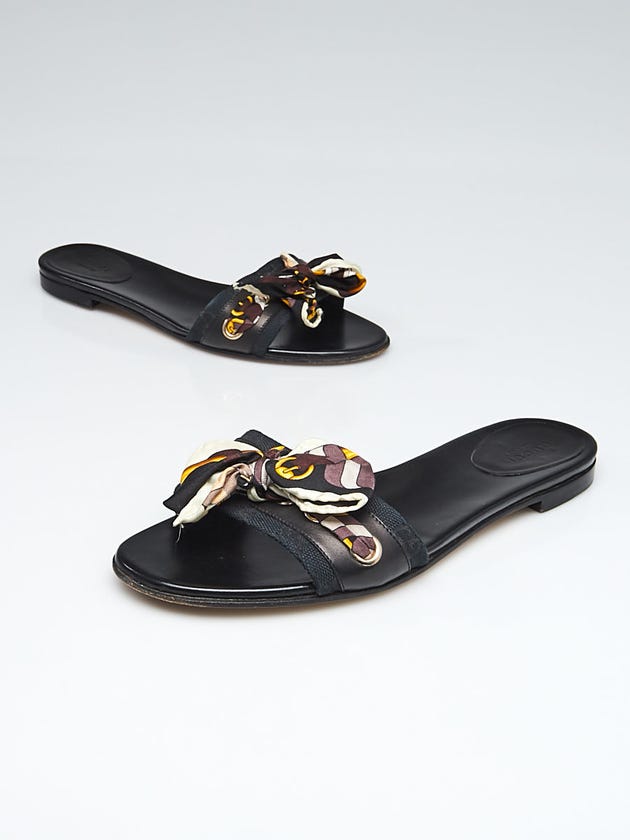 Gucci Brown/Black Canvas Bow Slide Sandals Size 7.5/38