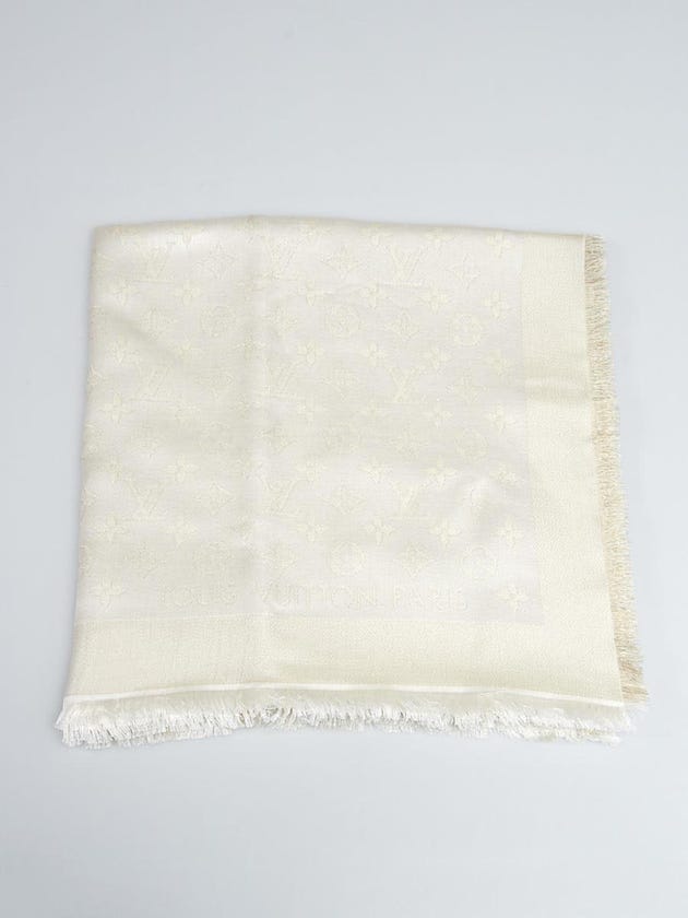 Louis Vuitton Blanc Monogram Wool/Silk Shine Shawl Scarf