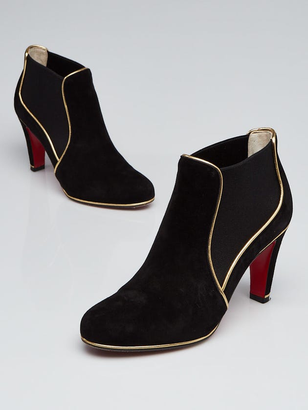 Christian Louboutin Black/Gold Suede LouLou 85 Ankle Boots Size 6.5/37