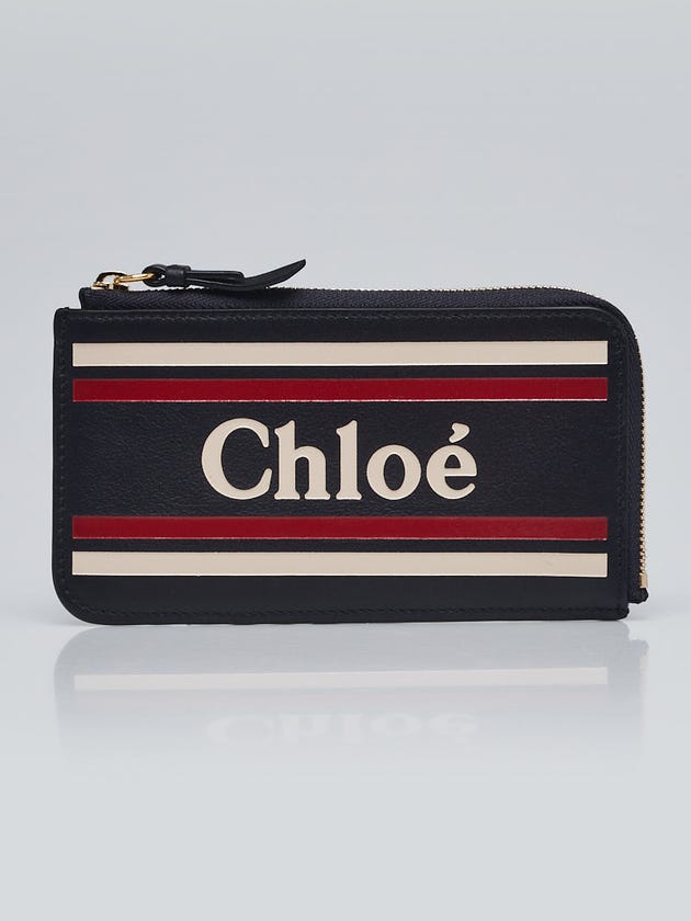 Chloe Blue Leather Zipped Logo Wallet
