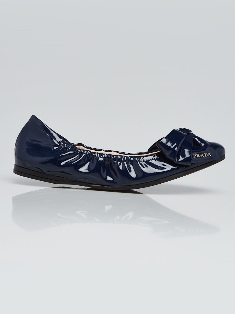 PRADA Ballet Flats Elasticized outlet Navy Patent Leather Size 35.5 EU