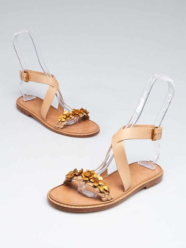 Valentino Brown Leather Ankle Wrap Flat Sandals Size 6.5/37