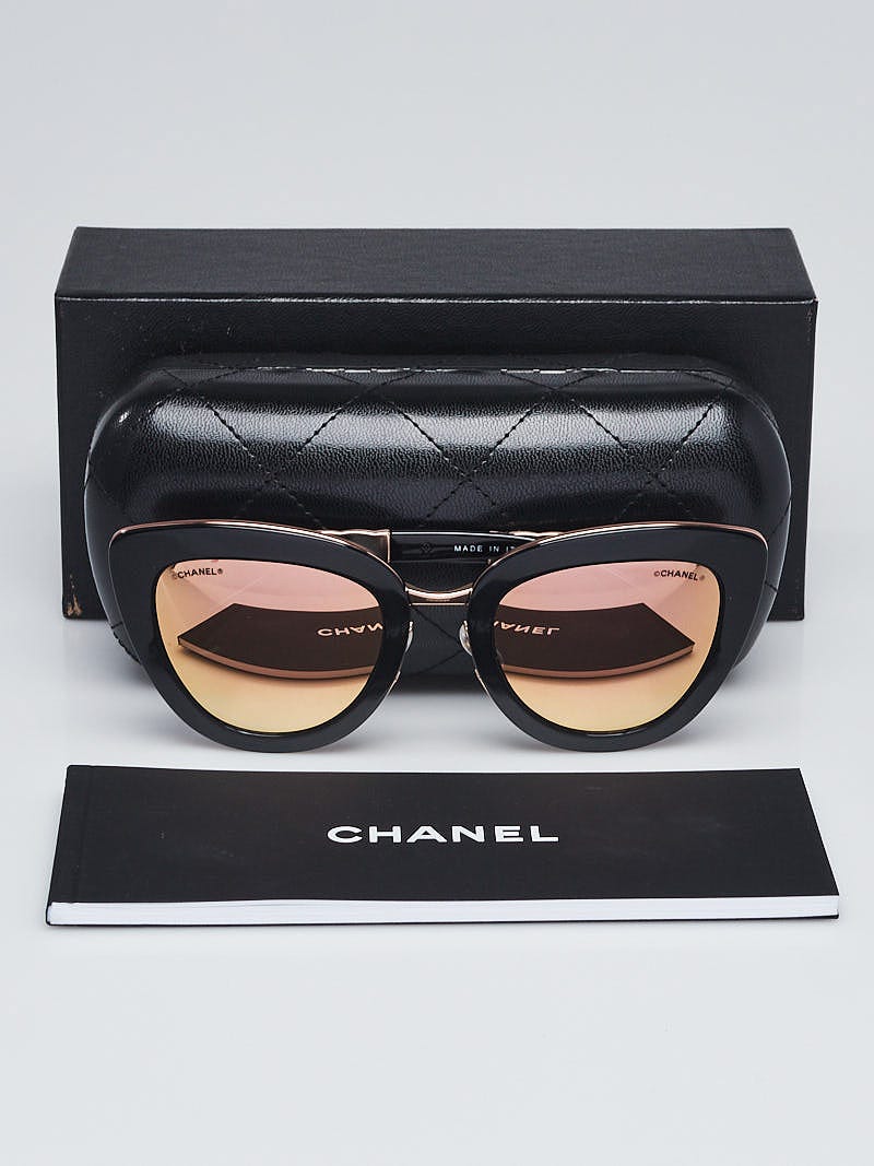 Chanel Black Acetate Rose Goldtone Metal Cat Eye Sunglasses - 5368 -  Yoogi's Closet