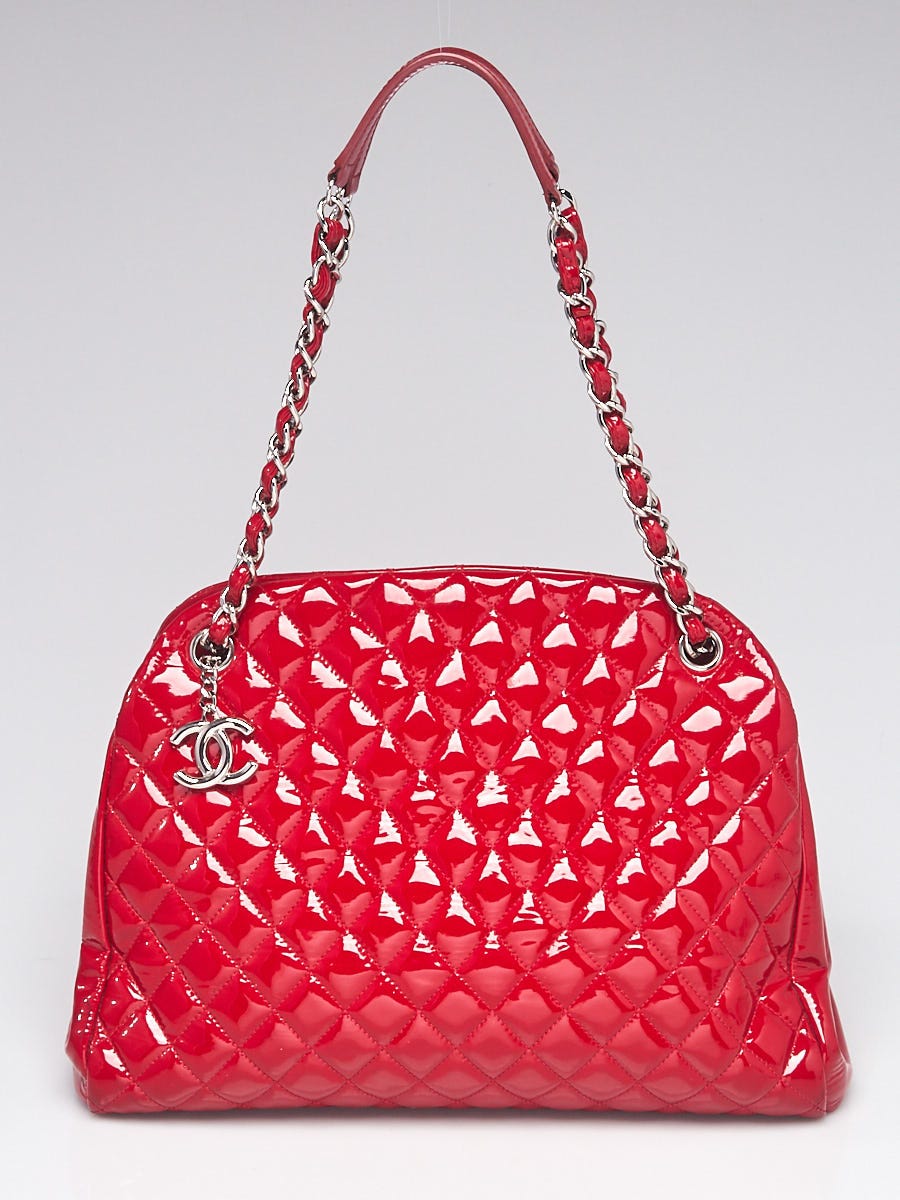 Chanel Red Quilted Patent Leather Just Mademoiselle Large Bowling