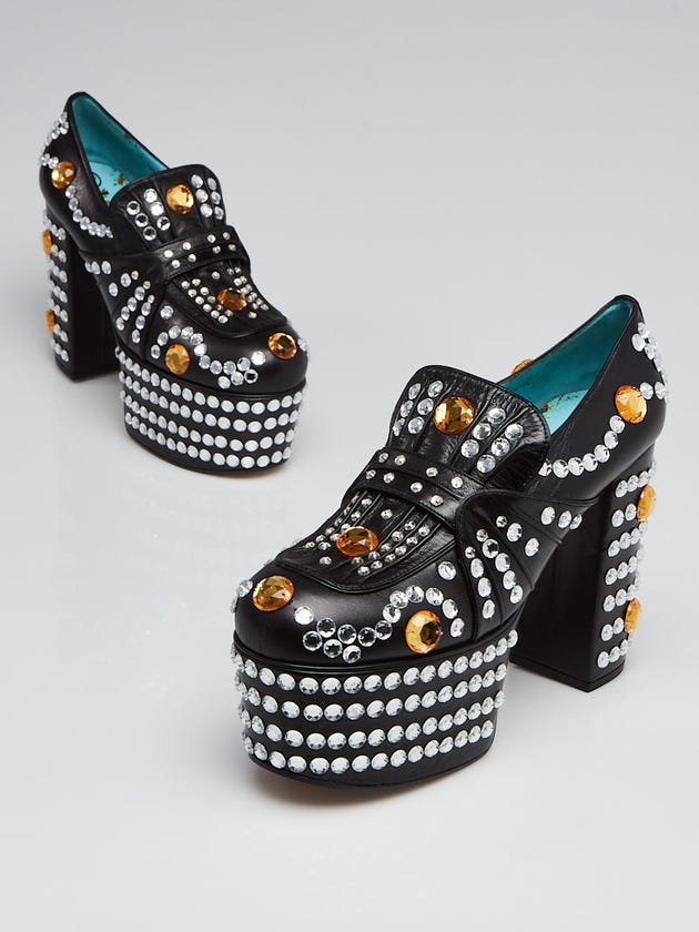 Gucci Black Leather Amilina Platform Loafer Heels Size 7.5/38