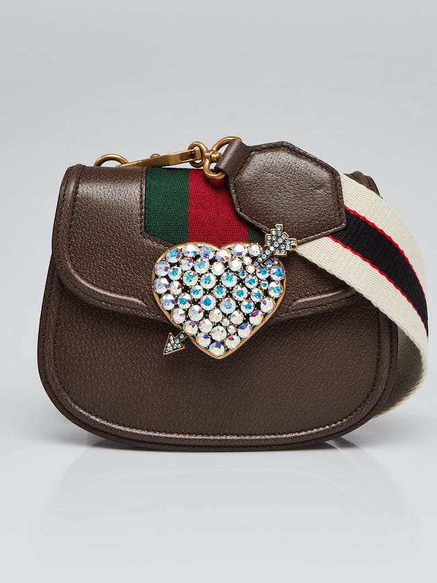 Gucci Brown Leather Crystal Heart Linea Totem Shoulder Bag