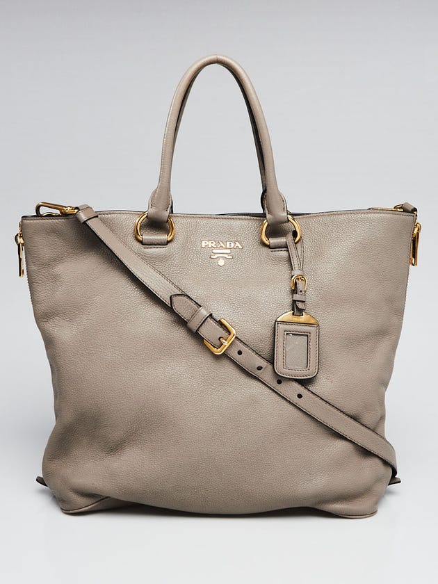 Prada Grey Vitello Daino Leather Shopping Tote Bag