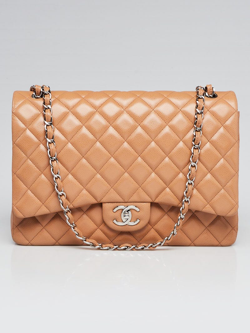 Chanel Dark Beige Quilted Caviar Leather Classic Maxi Double Flap Bag - Yoogi's  Closet