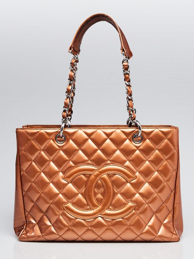 Chanel Bronze Quilted Patent Leather Grand Shopping Tote Bag