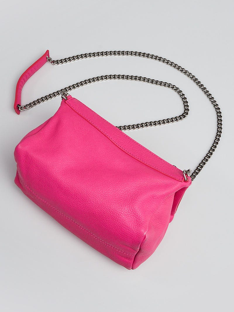 Givenchy Neon Pink Sugar Goatskin Leather Chain Mini Pandora Bag 