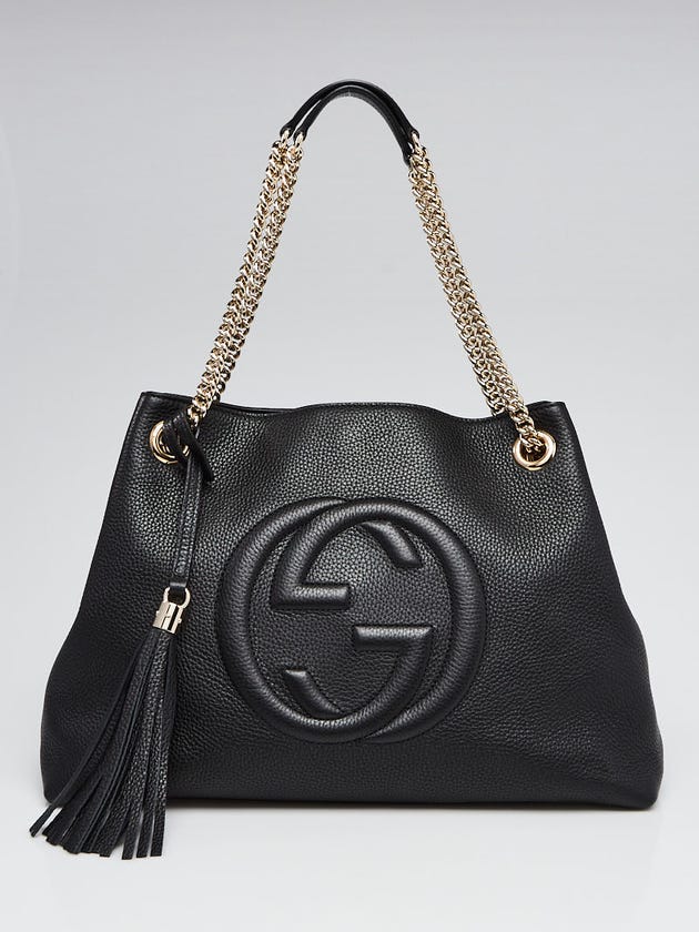 Gucci Black Pebbled Leather Soho Chain Tote Bag
