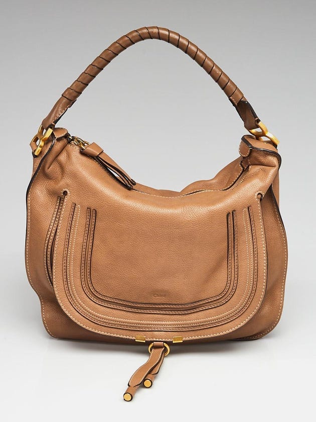Chloe Brown Pebbled Leather Large Marcie Hobo Bag