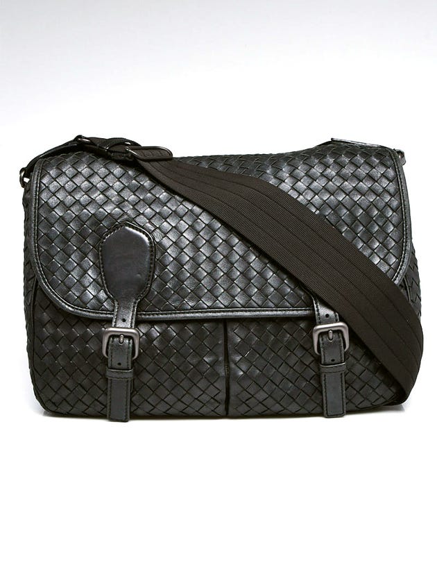 Bottega Veneta Black Intrecciato Leather Gardena Messenger Bag