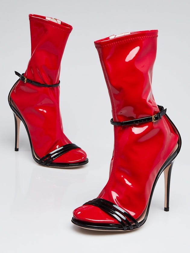 Gucci Black/Red Patent Leather/Latex Sock Sandal Heels Size 4.5/35