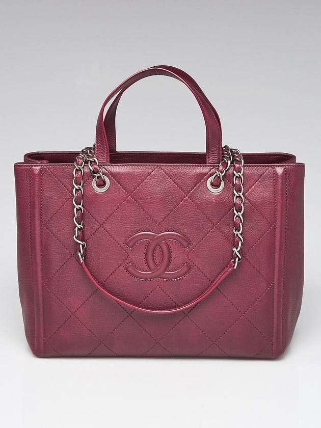 Chanel Burgundy Quilted Deerskin Leather Medium Shopping Tote Bag