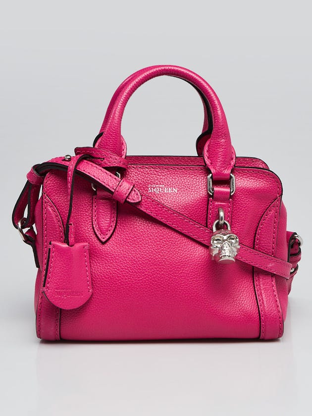 Alexander McQueen Pink Pebbled Leather Mini Skull Padlock Zip Tote Bag
