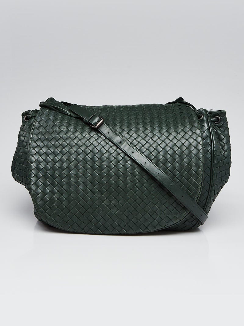 Bottega Veneta: Green Intrecciato Messenger Bag