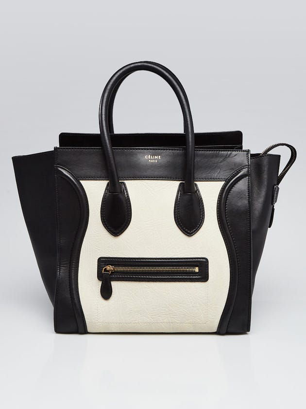 Celine Black/White Calfskin Leather Mini Luggage Tote Bag
