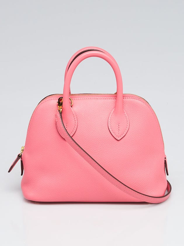 Hermes Rose Azalee Evercolor Leather Gold Plated Mini Bolide 1923 Bag
