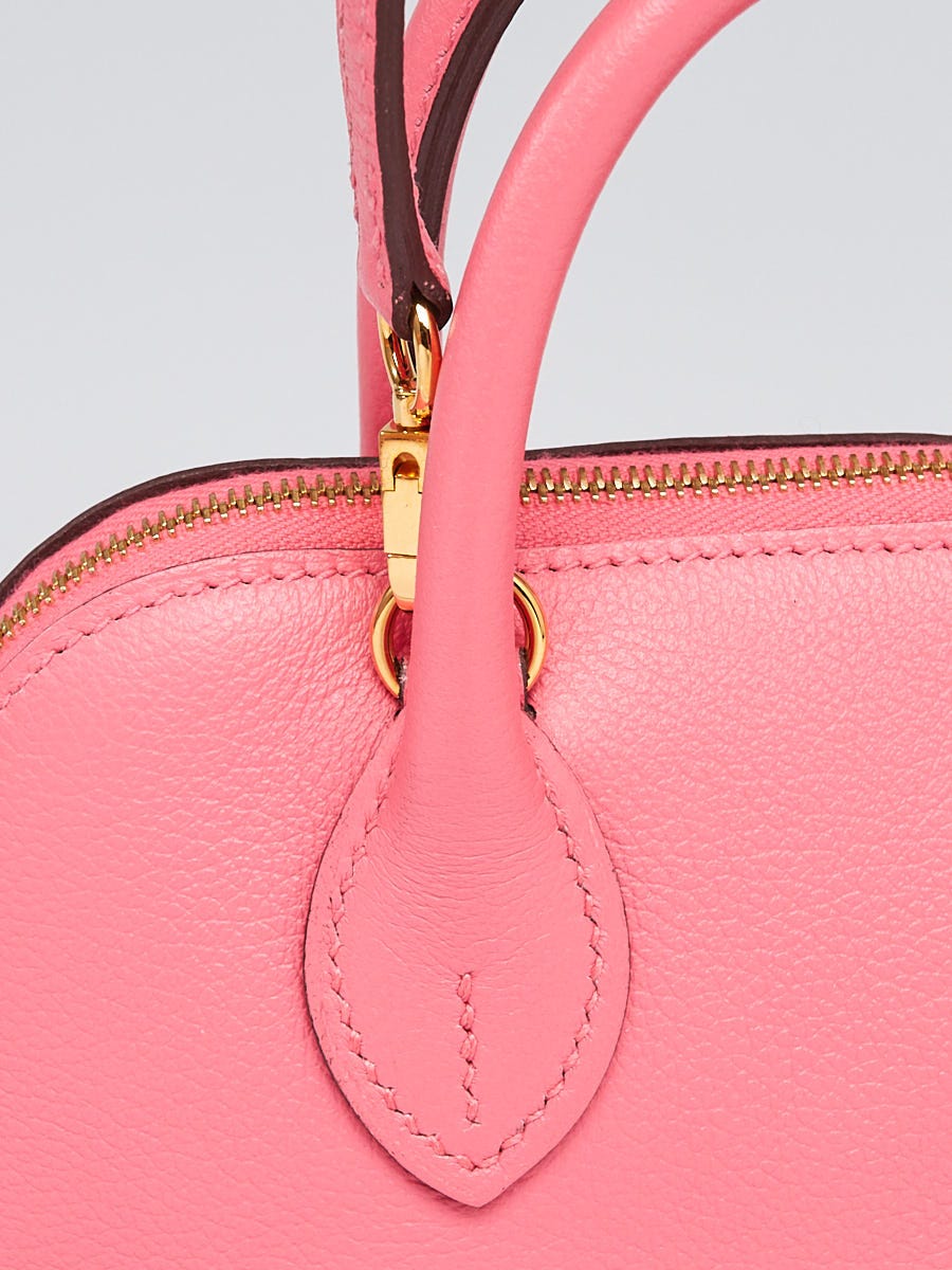Hermes Rose Azalee Evercolor Leather Gold Plated Mini Bolide Hermes Rose Azalee Evercolor Leather Gold Plated Mini Bolide