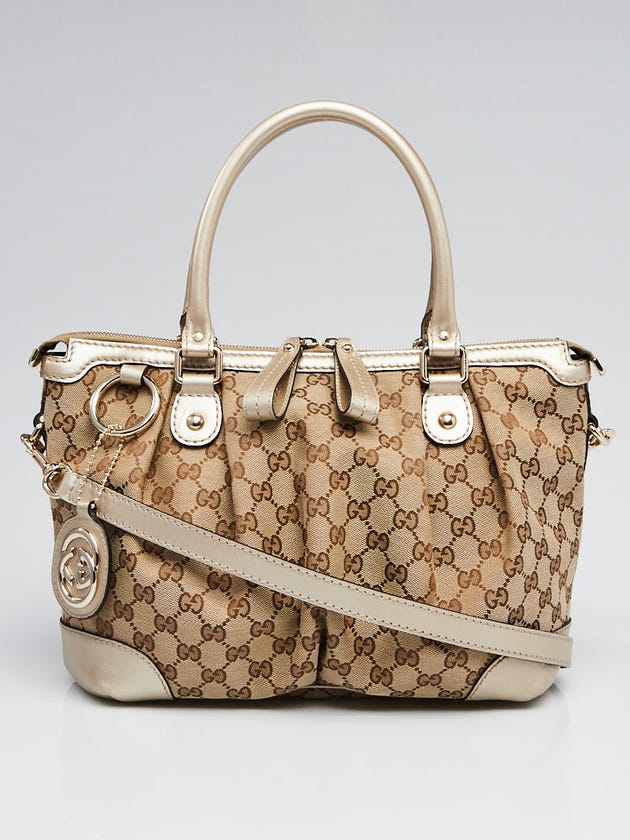 Gucci Beige/Gold GG Canvas Sukey Top Handle Bag