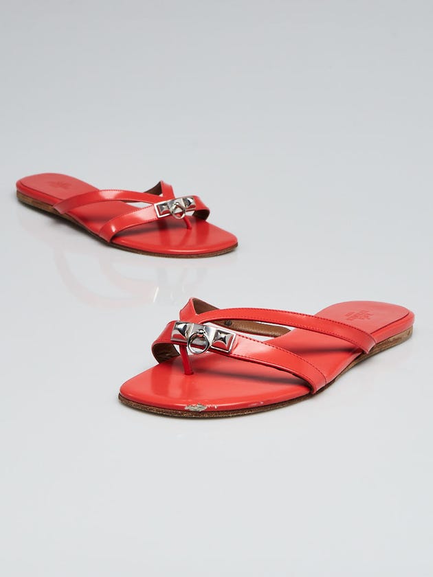 Hermes Rose Orange Matte Patent Leather Corfou Thong Sandals Size 6.5/37