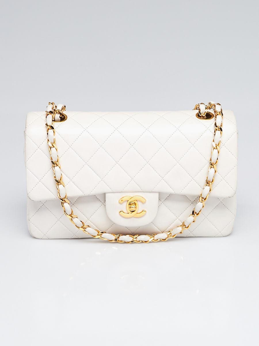 Chanel White Quilted Lambskin Leather Classic Small Double Flap