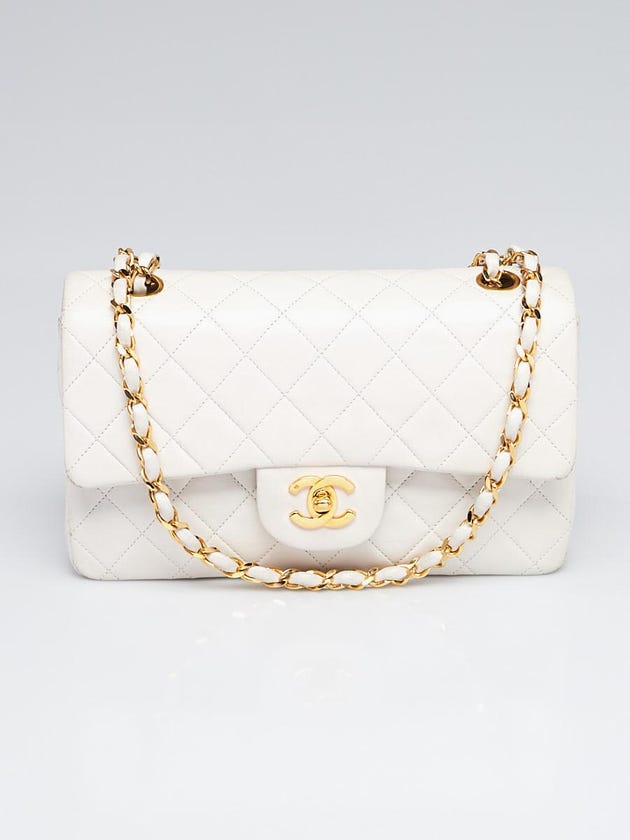 Chanel White Quilted Lambskin Leather Classic Small Double Flap Bag